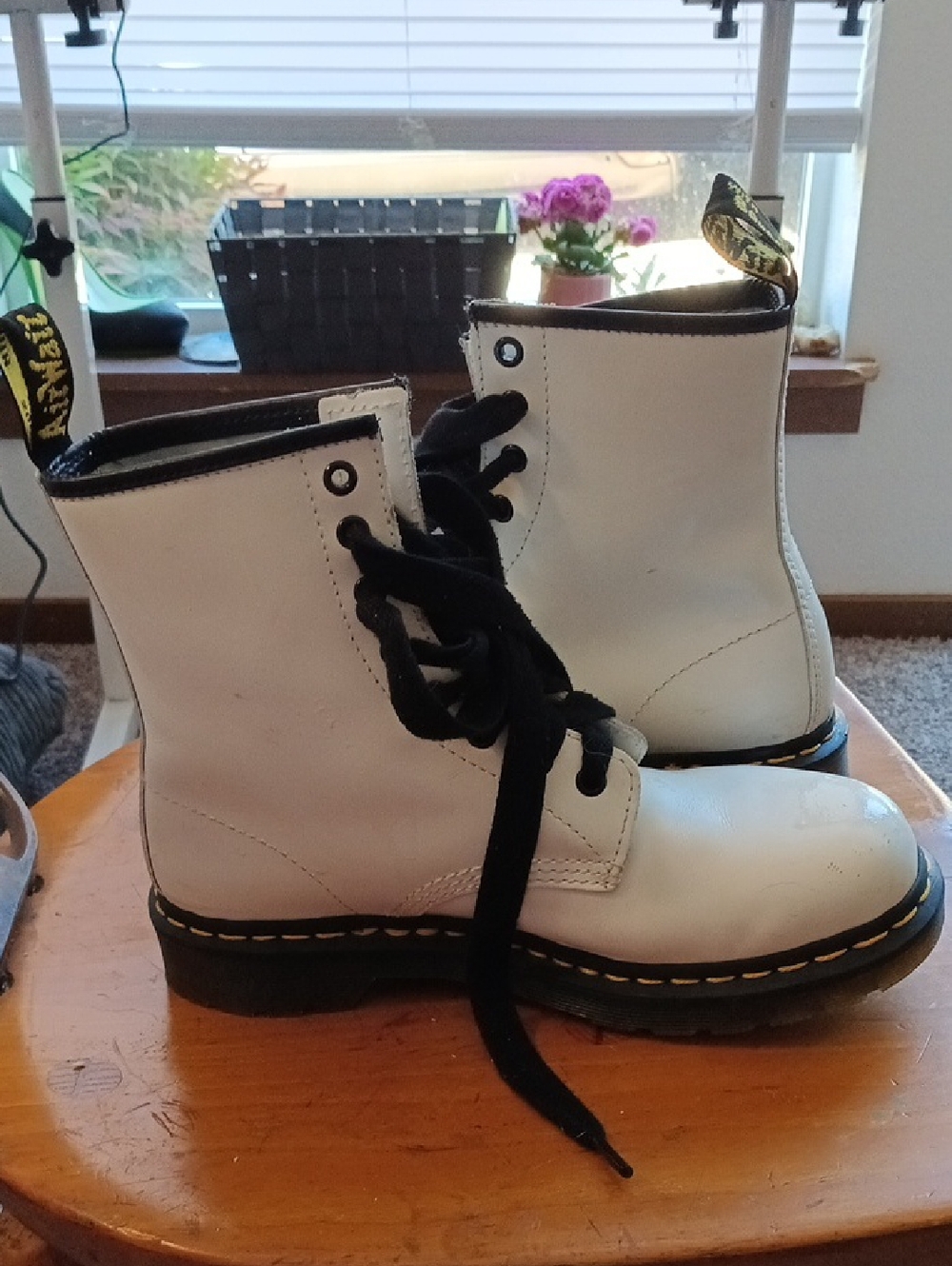 Dr. Martens White Wedding Lace-Up Combat Boots with Black Laces